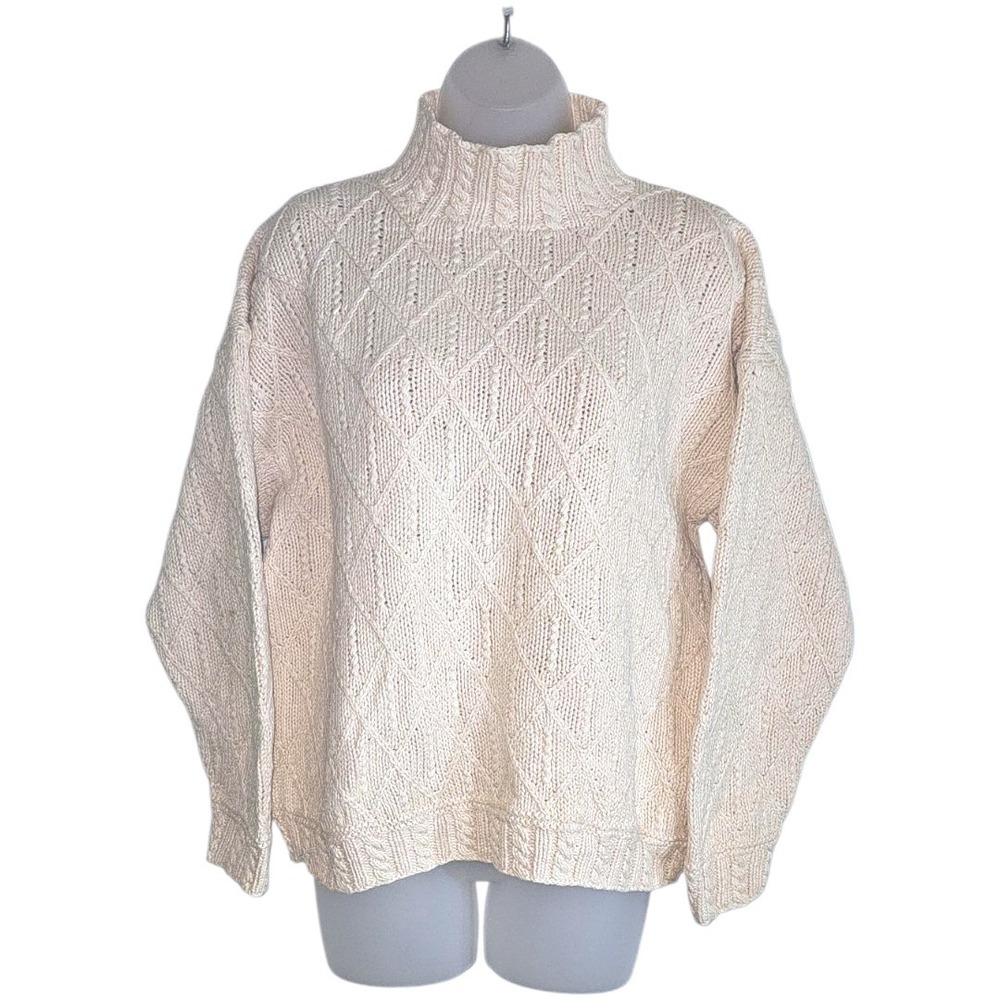 VTG‎ Hunt Club Cable Knit Sweater Mock Neck Ivory Cream Textured Pullover Size L